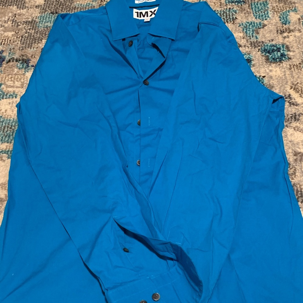 Mens blue express long sleeve button down dress shirt